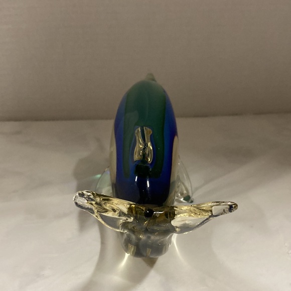 Art Glass Dolphin Tail in Air Amber Color Blue and Green Figurine Paperweight - Picture 4 of 8